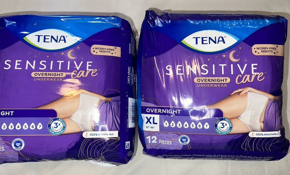 Tena Sensitive Care Overnight Briefs Underwear-Size XL -2 Pack -24 Total Briefs